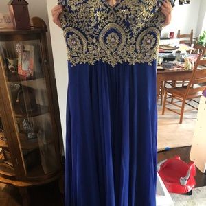 Royal blue and gold Strapless gown